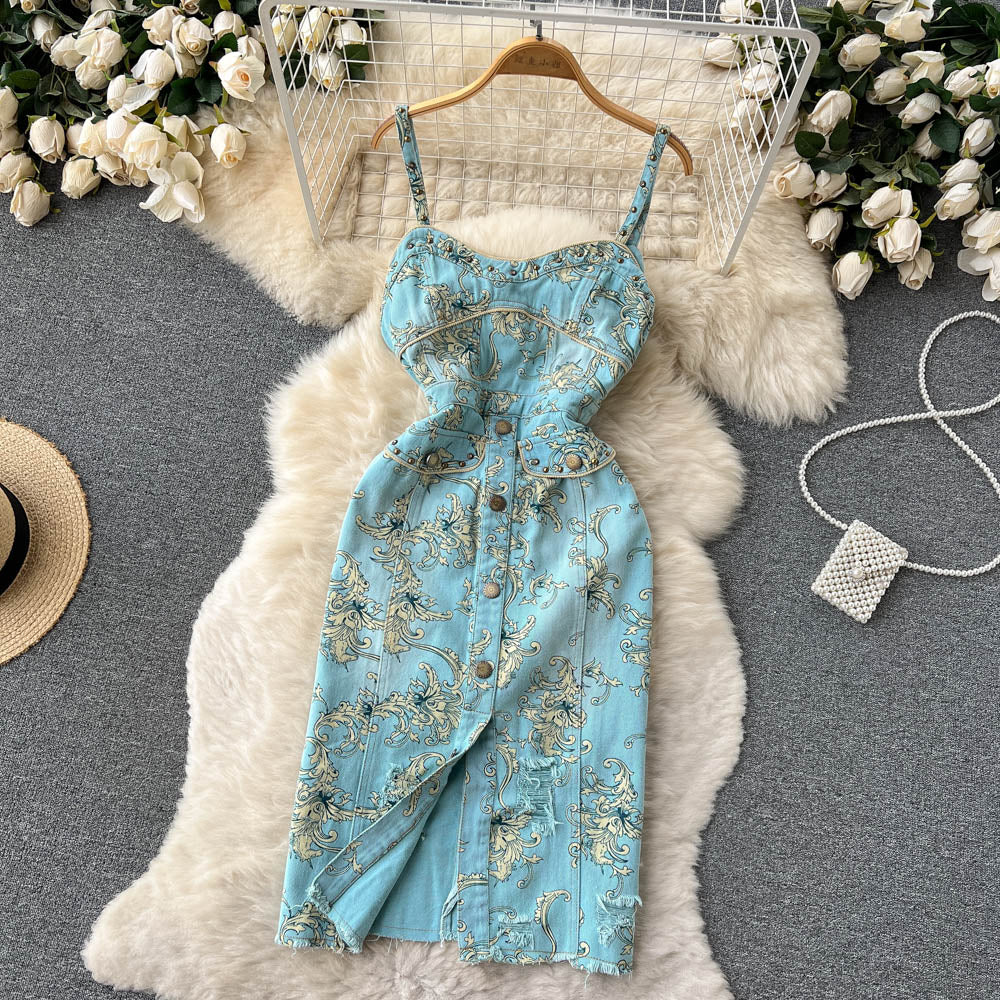 Sexy Spaghetti Straps Summer Floral Dress Women Holiday Dress P169