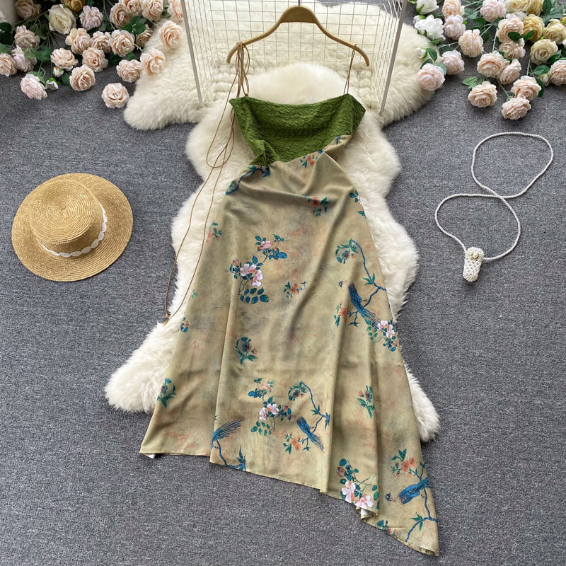 Simple Suspender Dress Floral Women Holiday Dress P183