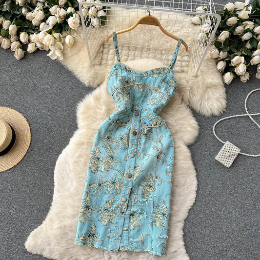 Sexy Spaghetti Straps Summer Floral Dress Women Holiday Dress P169