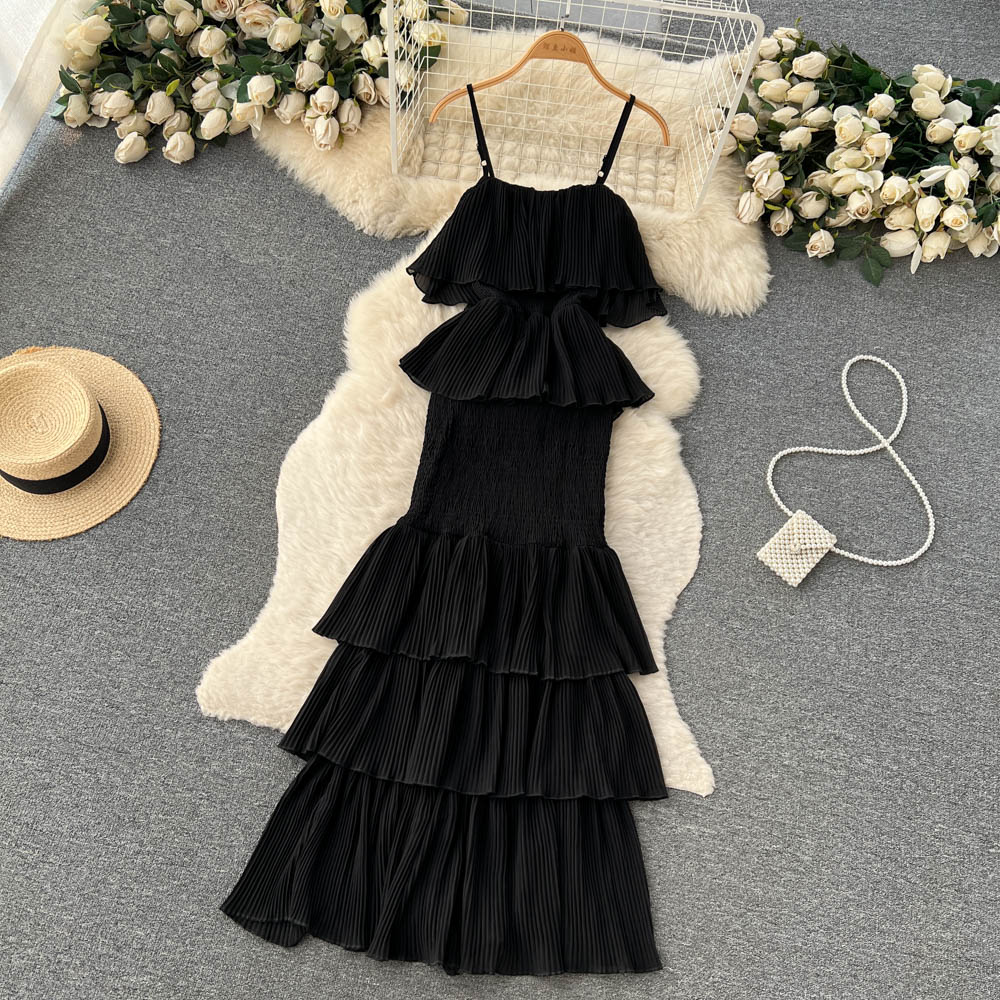 cute summer women's sweet chiffon suspender dress with ruffles P137