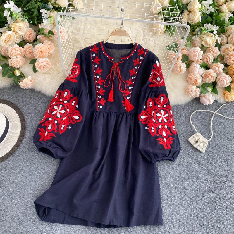 Cute A line long sleeves bohemia vacations women's dress P100