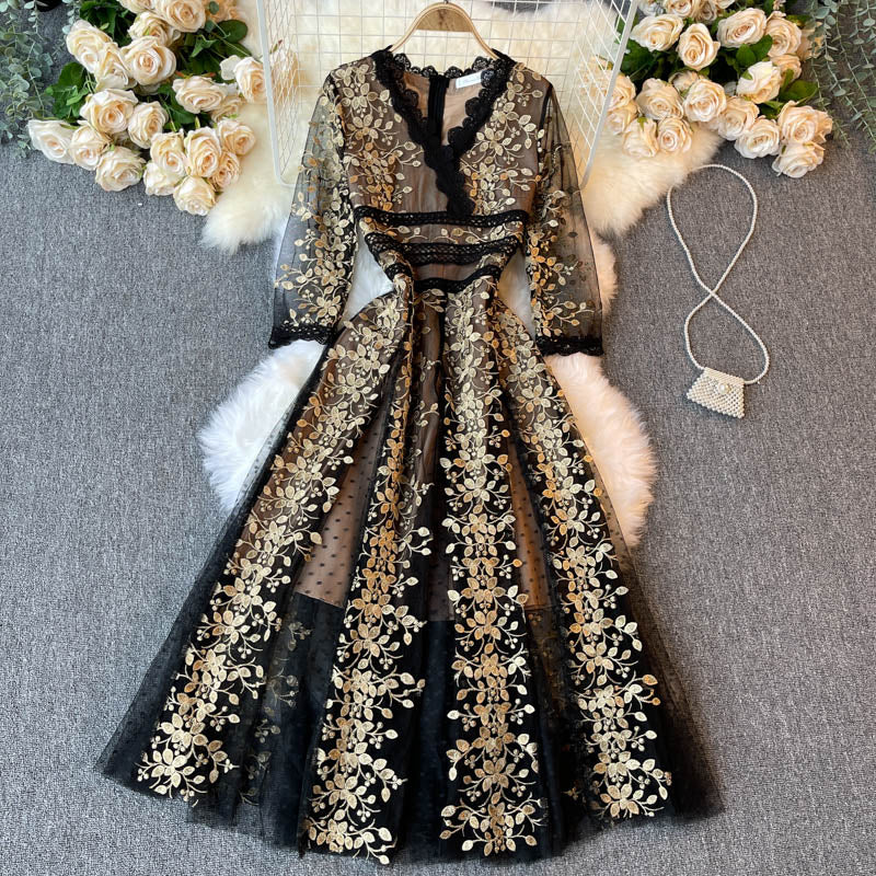 Cute embroidery floral dress women's dress P113