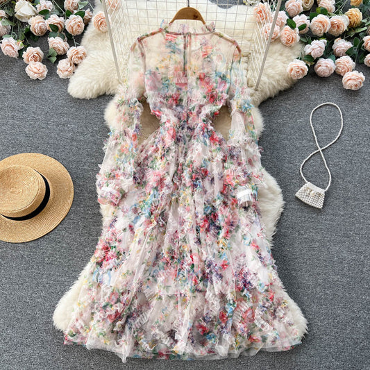 Cute long sleeves floral dress women's dress P109