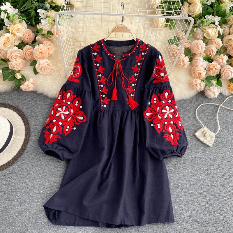 Cute A line long sleeves bohemia vacations women's dress P100