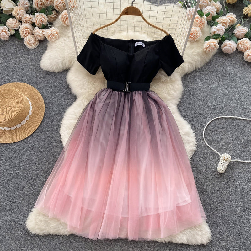 Cute A line Off The Shoulder Ombre Pink Dress Women Dress P085