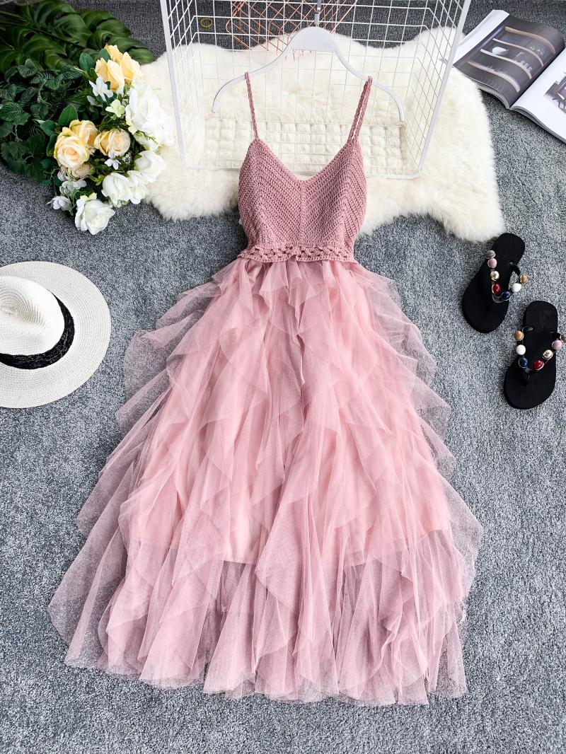 A line spaghetti straps blush pink summer dress women's dress P094