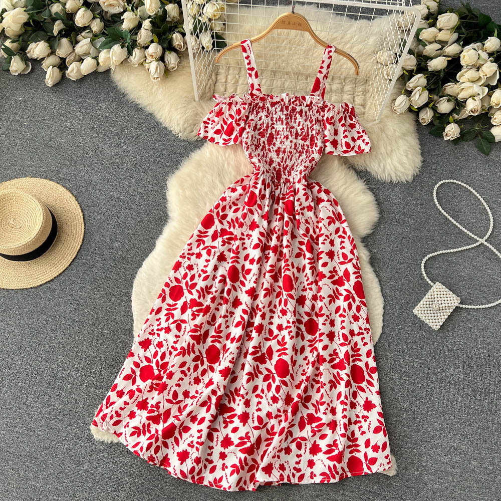 Sexy Straps Summer Dress Women Floral Holiday Dress P163