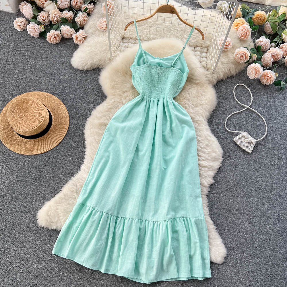 Vintage Spaghetti Straps Sleeveless Mint Green Summer Holiday Dress P245