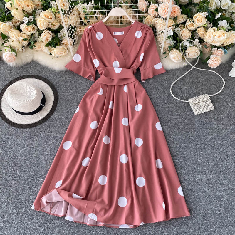 vintage short sleeves summer women's dress P123