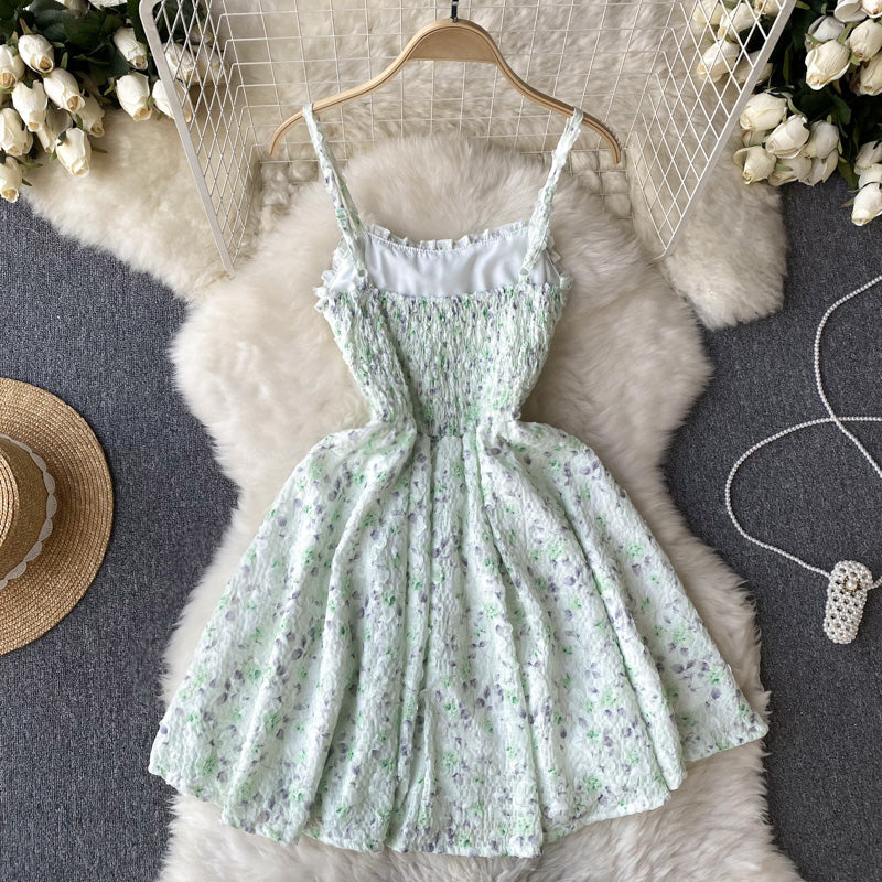 Cute Straps Mint Green Short Floral Dress Women Holiday Dress P231