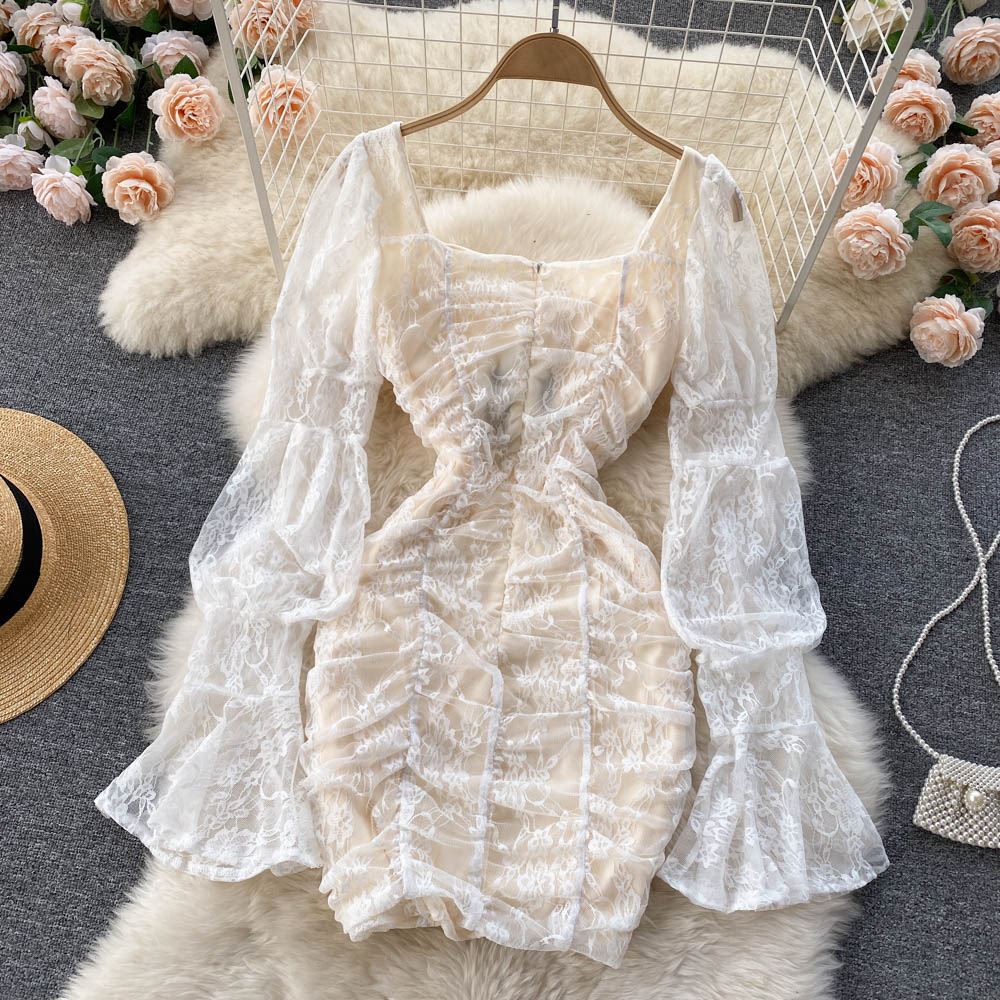 vintage lace long sleeves short summer women's dress P122