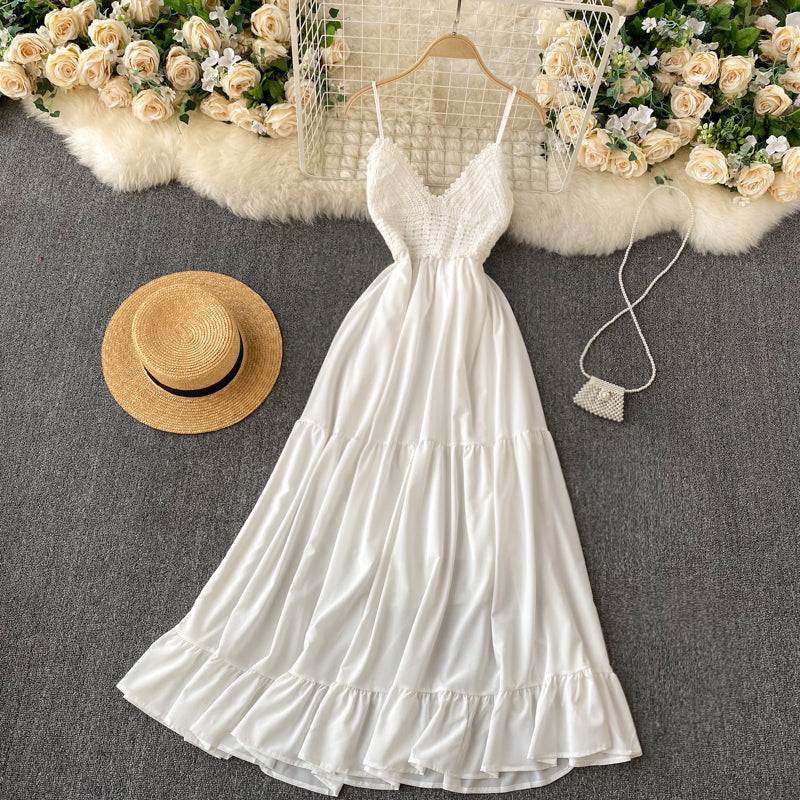 Sexy Spaghetti Straps Backless Lace White Dress Summer Women Holiday Dress P216