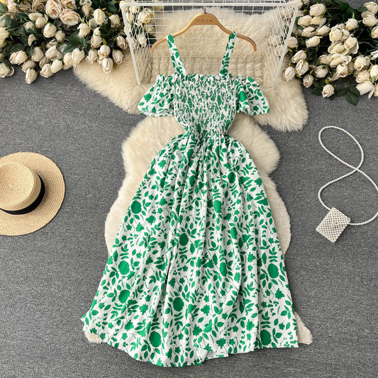 Sexy Straps Summer Dress Women Floral Holiday Dress P163