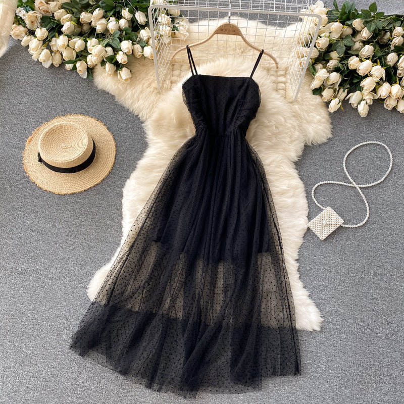 Sexy Straps Tulle Black Dress Women Holiday Dress P208