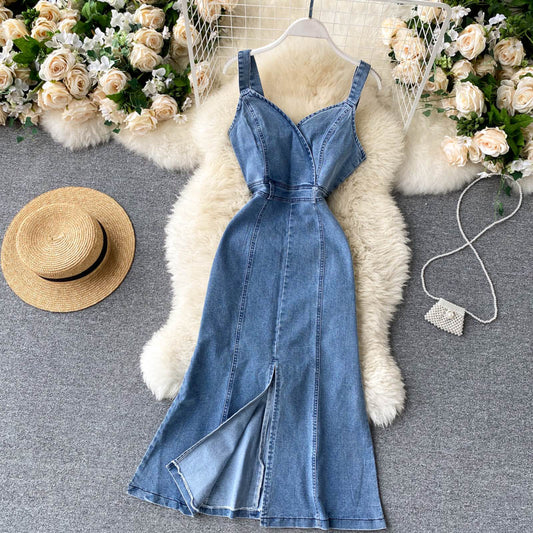 Cute Spaghetti Straps Denim Dress Women Dress P144