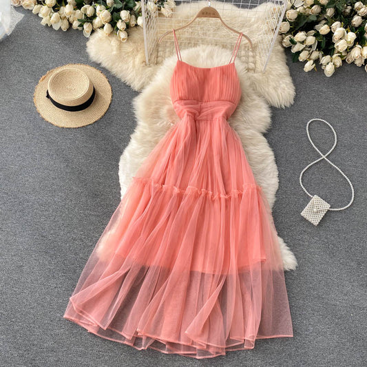 Sexy Straps Tulle Ruffles Dress Women Holiday Dress P209