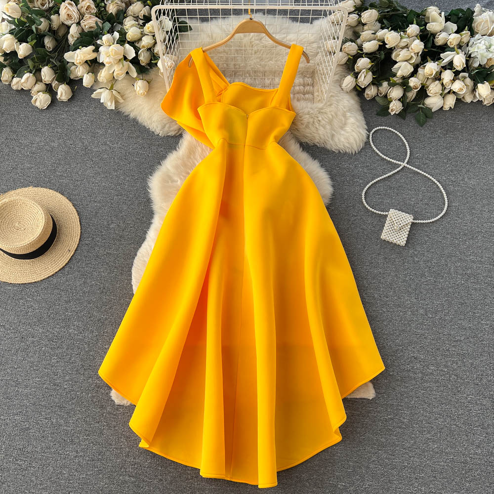 Sexy High Low Spaghetti Straps Bowknot Dress Women Evening Dress P156