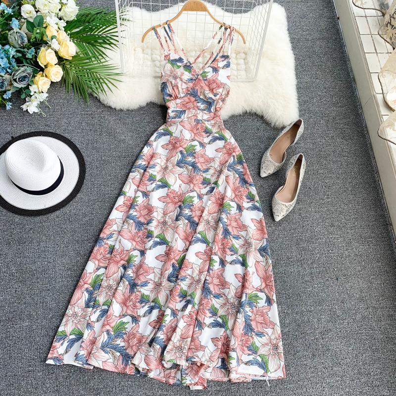 Sexy Spaghetti Straps Summer Backless Floral Dress Hot Women Dress P155