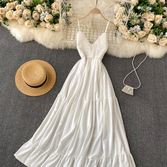 Sexy Spaghetti Straps Backless Lace White Dress Summer Women Holiday Dress P216