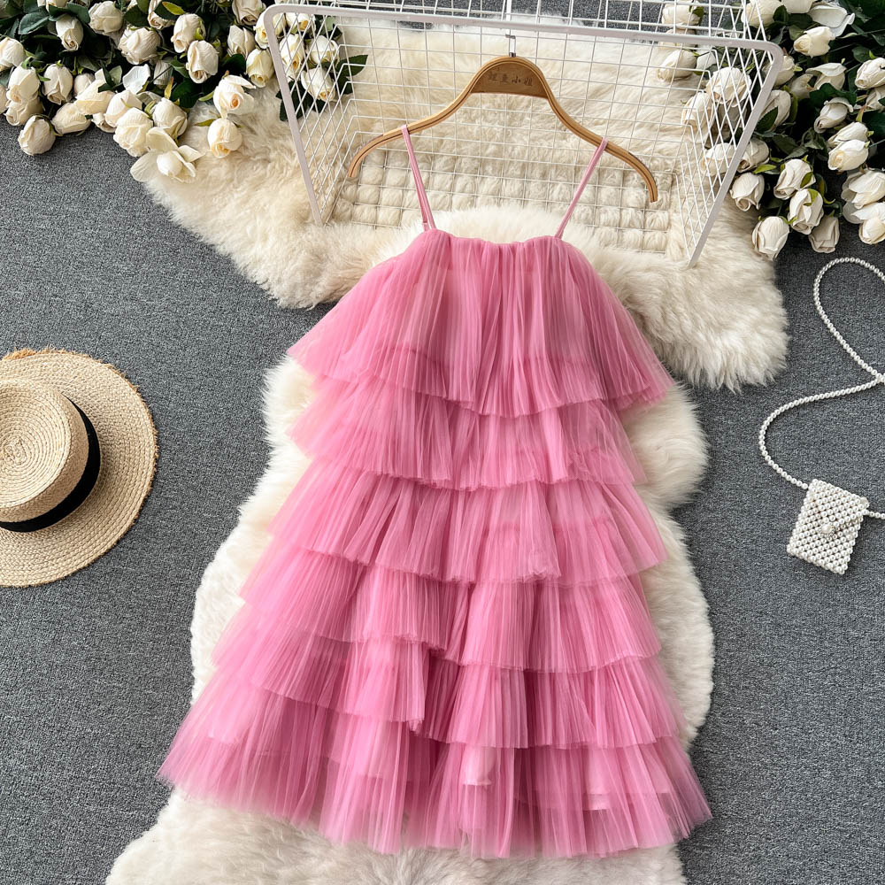 cute summer women's sweet spaghetti straps dress with ruffles P141