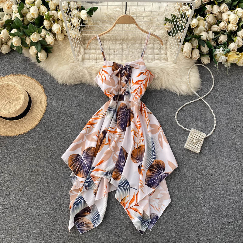 Sexy Spaghetti Straps Backless Summer Dress Women Floral Holiday Dress P162