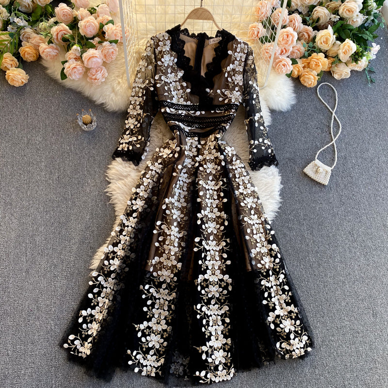 Cute embroidery floral dress women's dress P113