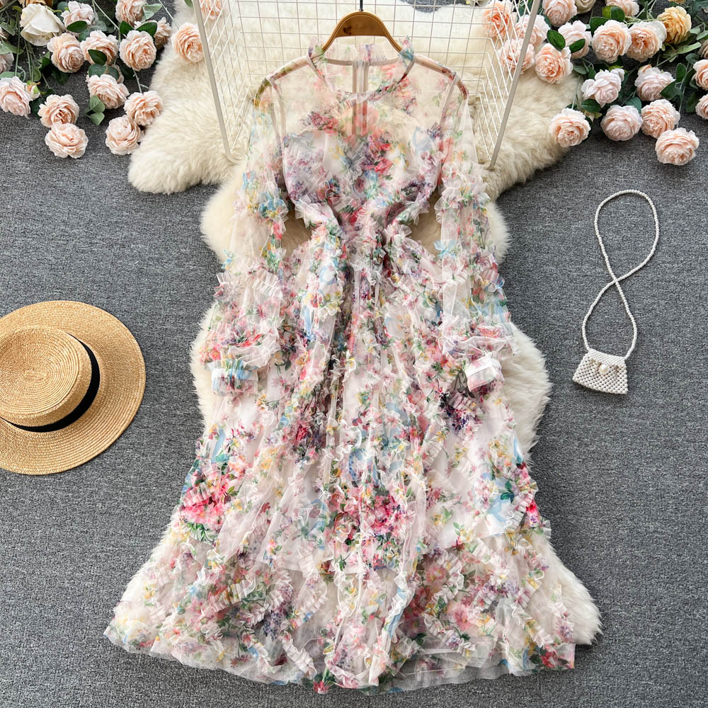 Cute long sleeves floral dress women's dress P109