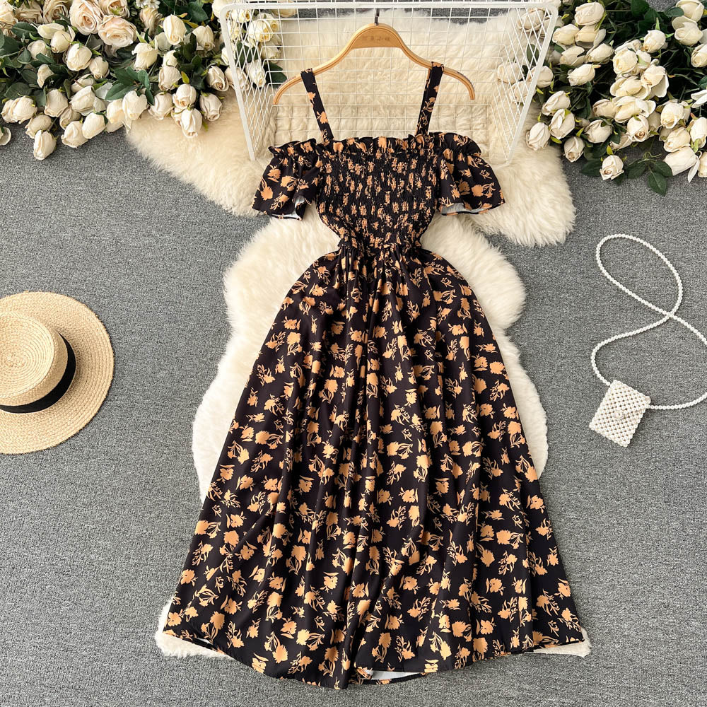 Sexy Straps Summer Dress Women Floral Holiday Dress P163