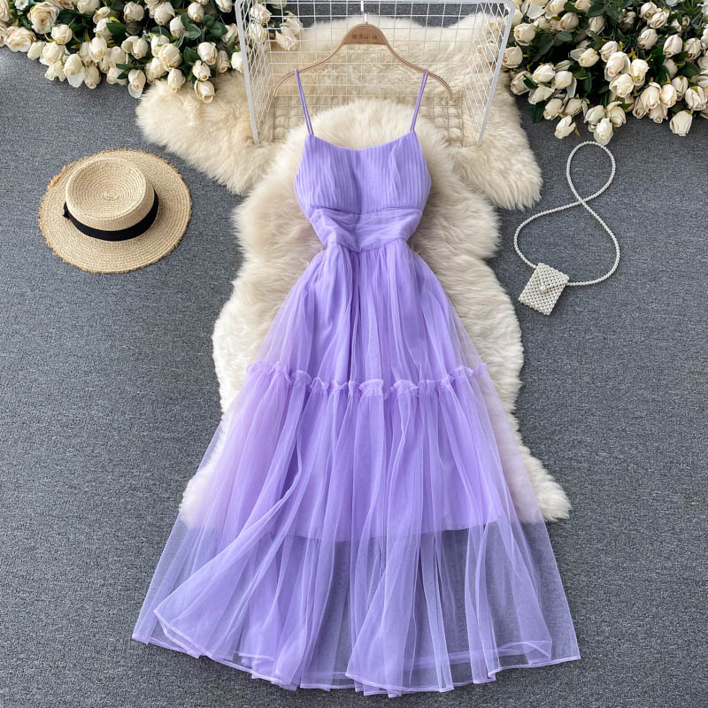 Sexy Straps Tulle Ruffles Dress Women Holiday Dress P209