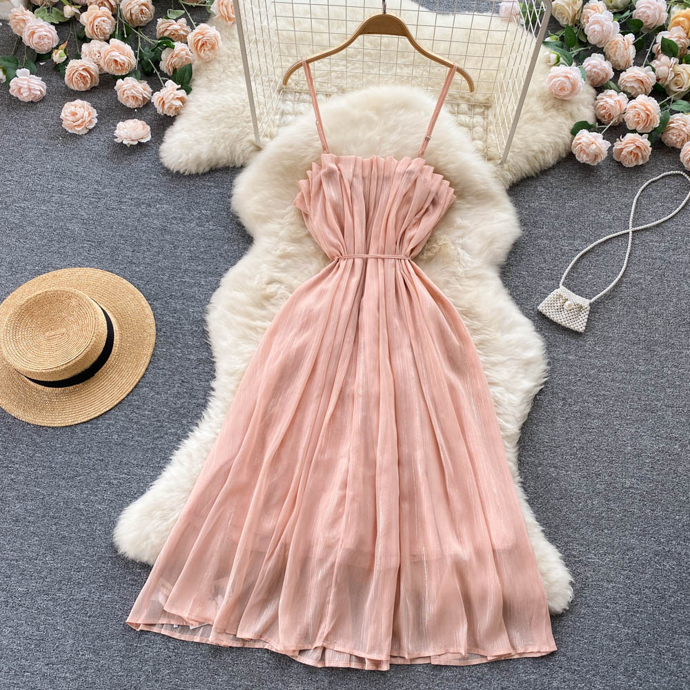 Sexy Spaghetti Straps Summer Blush Pink Dress Women Holiday Dress P168