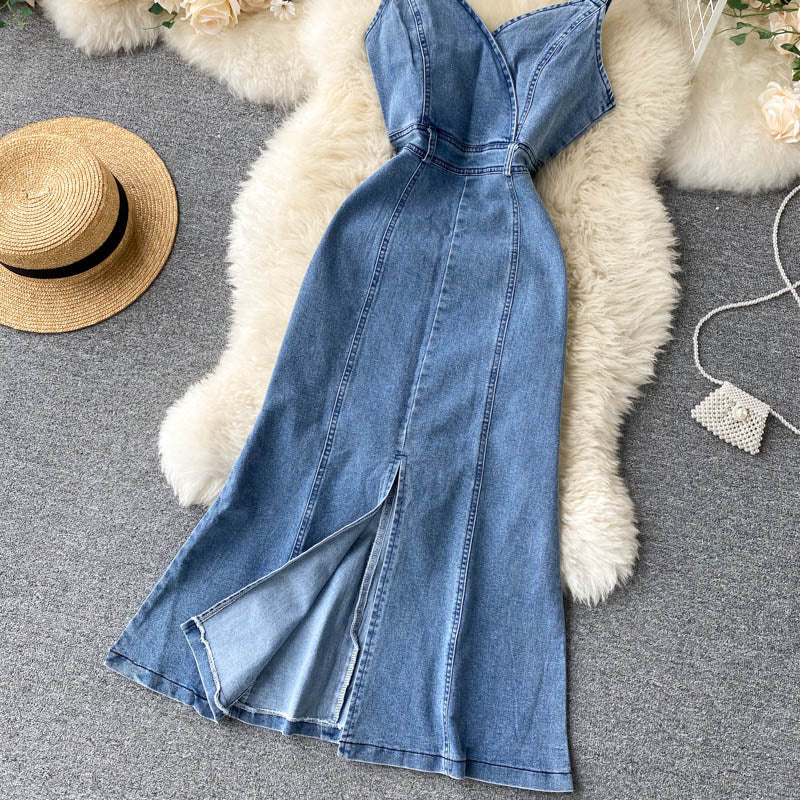 Cute Spaghetti Straps Denim Dress Women Dress P144