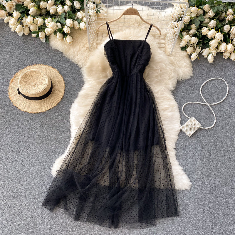 Sexy Straps Tulle Black Dress Women Holiday Dress P208