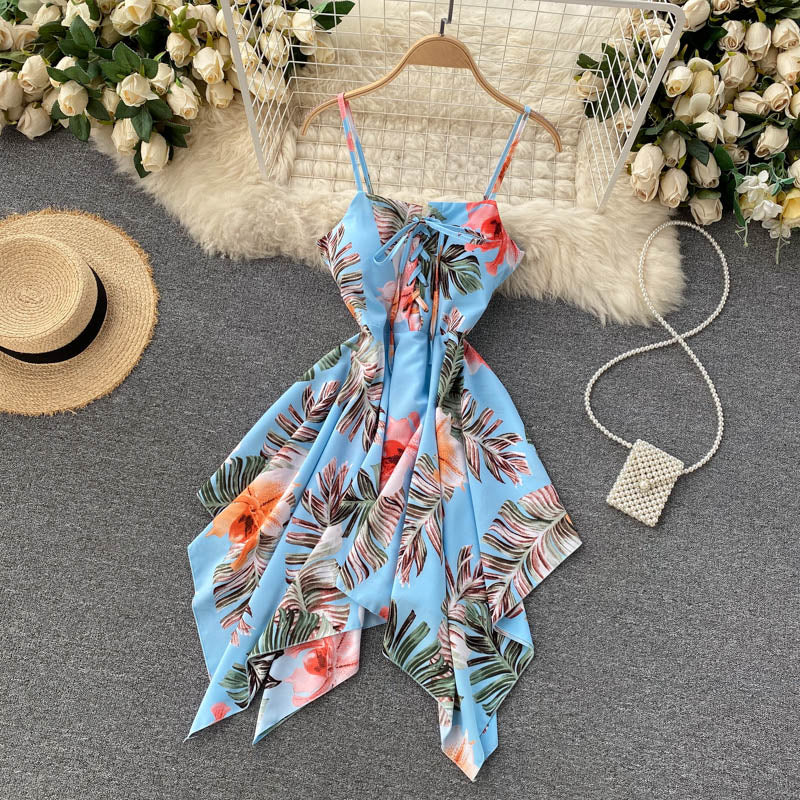 Sexy Spaghetti Straps Backless Summer Dress Women Floral Holiday Dress P162