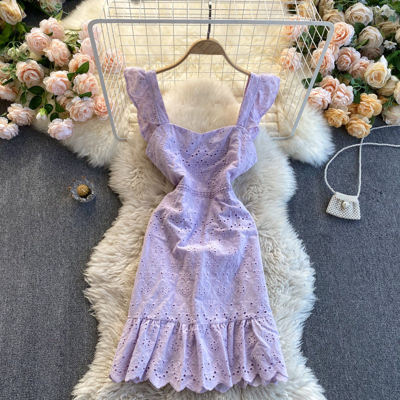 Sexy Straps Ruffled Lace Dress Women Holiday Dress P207