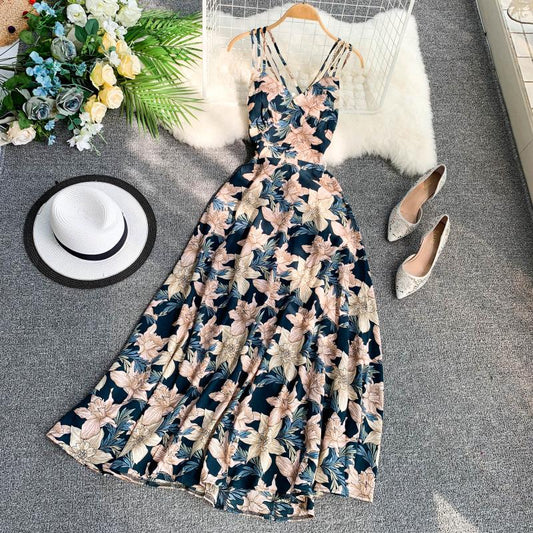 Sexy Spaghetti Straps Summer Backless Floral Dress Hot Women Dress P155