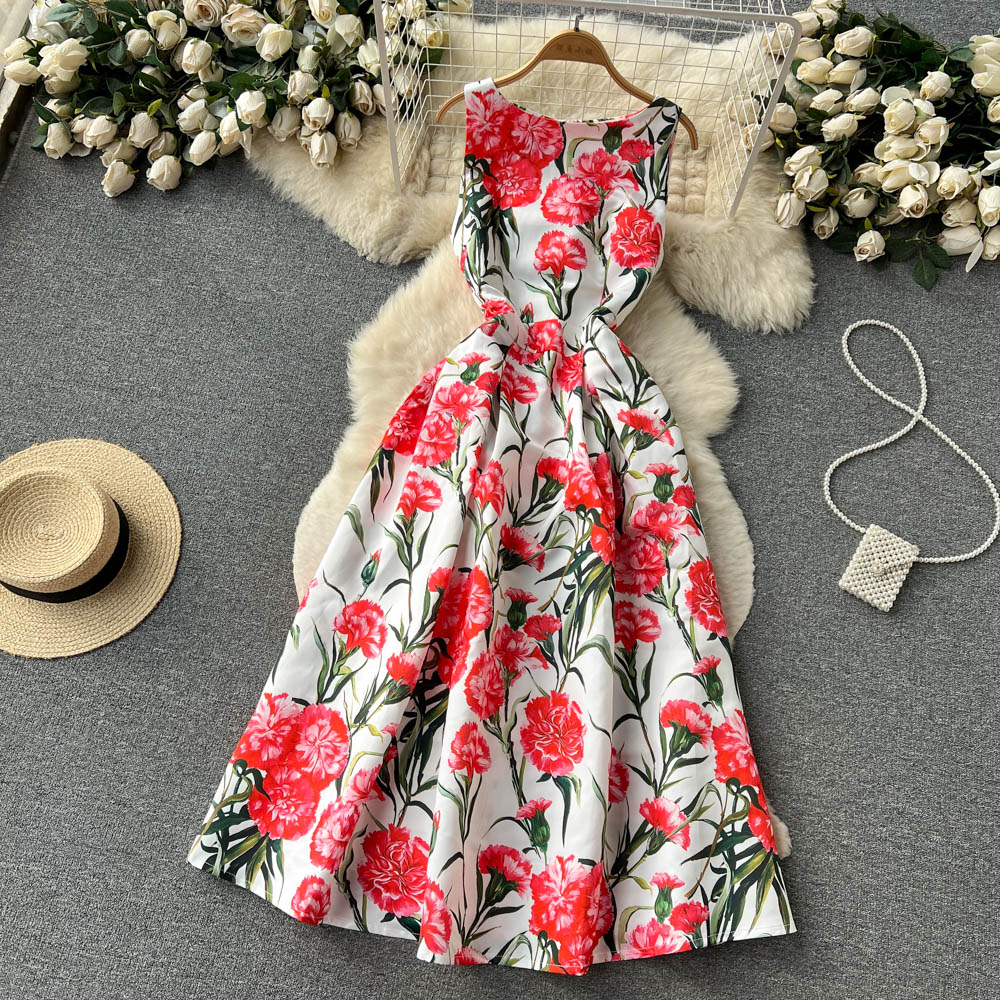 Sexy Scoop Floral Dress Women Holiday Dress P196