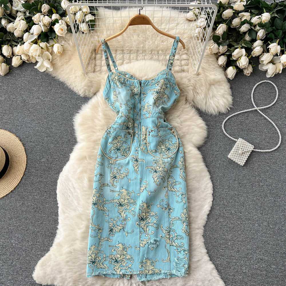 Sexy Spaghetti Straps Summer Floral Dress Women Holiday Dress P169