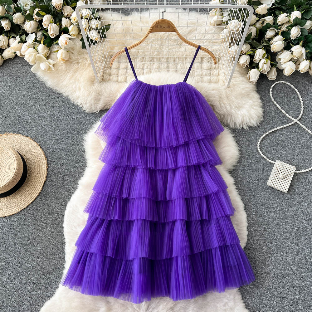 cute summer women's sweet spaghetti straps dress with ruffles P141