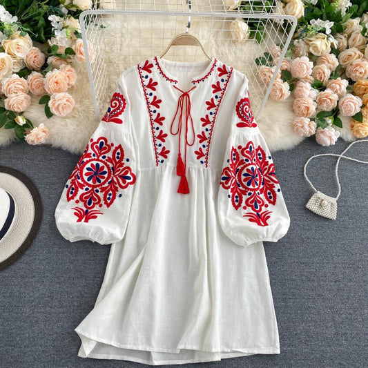 Cute A line long sleeves bohemia vacations women's dress P100