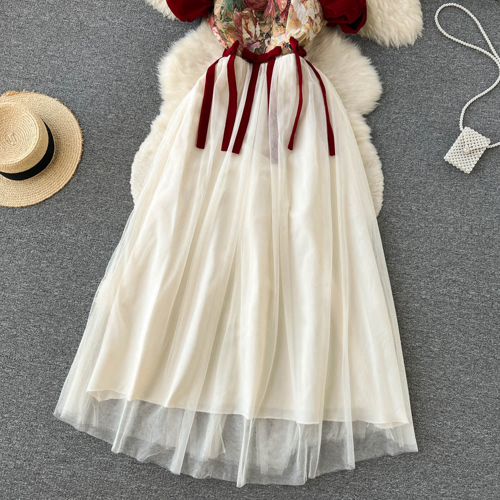 Retro Niche Design Embroidered Suspender Dress Women Dress P084