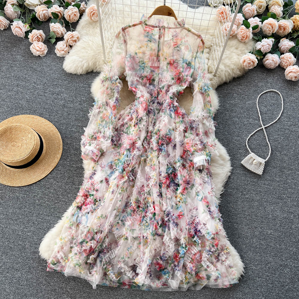 Cute long sleeves floral dress women's dress P109