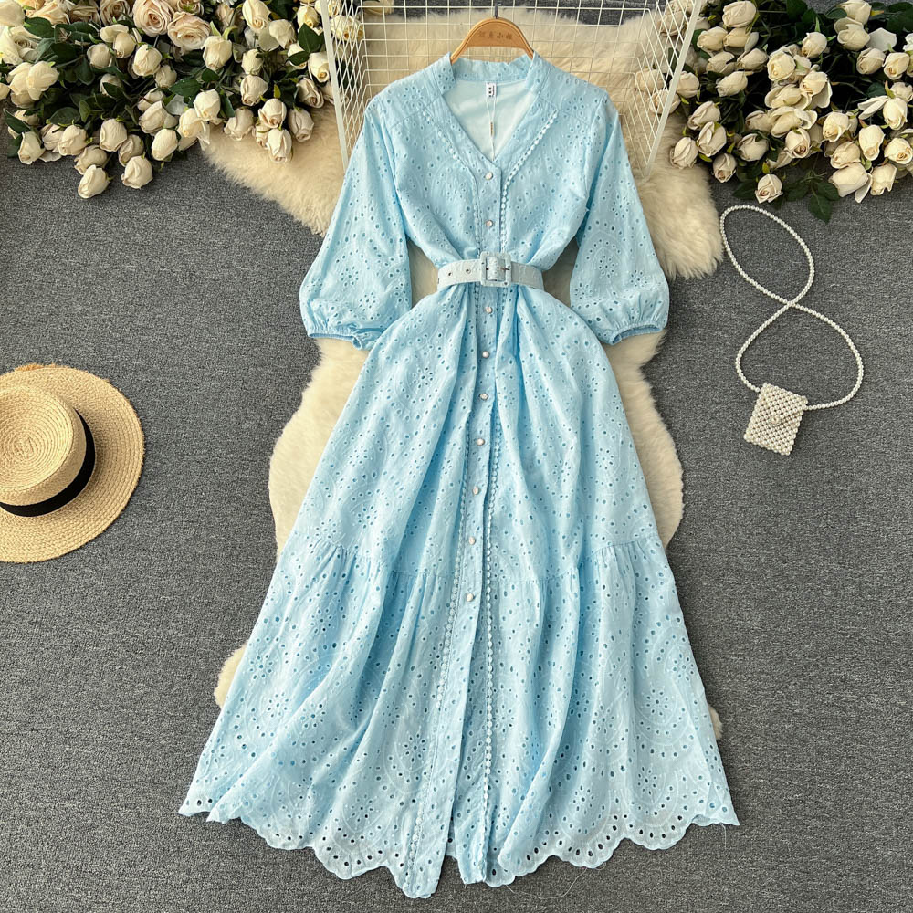 A line v neckline lace dress women's dress P093