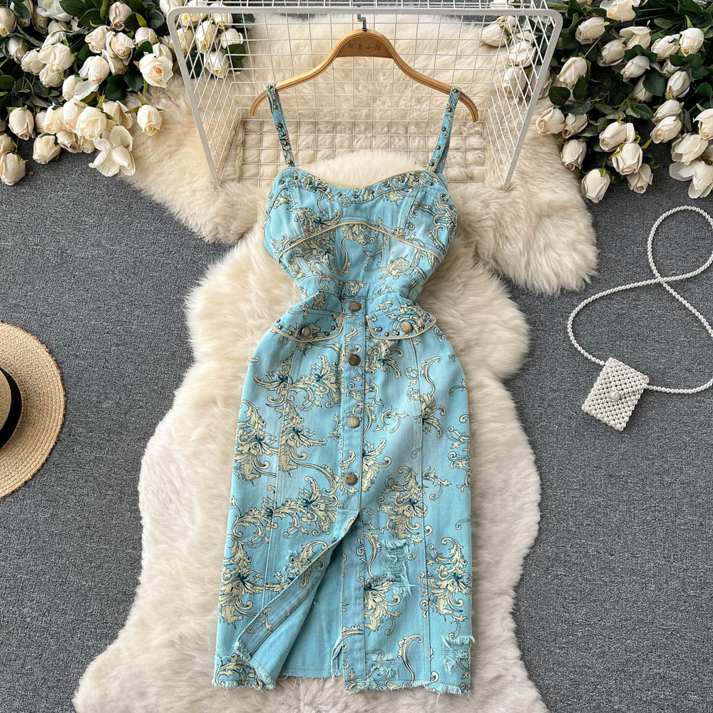 Sexy Spaghetti Straps Summer Floral Dress Women Holiday Dress P169