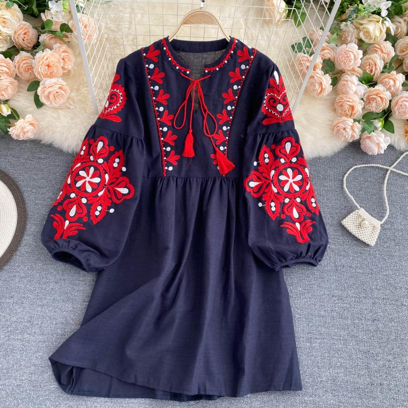 Cute A line long sleeves bohemia vacations women's dress P100