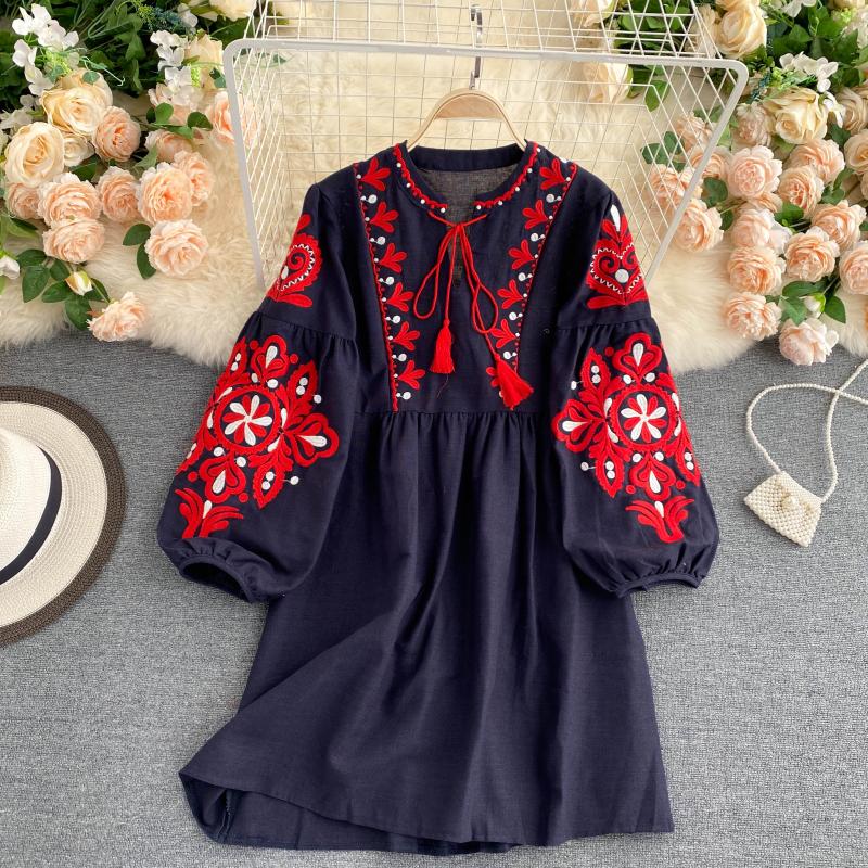 Cute A line long sleeves bohemia vacations women's dress P100