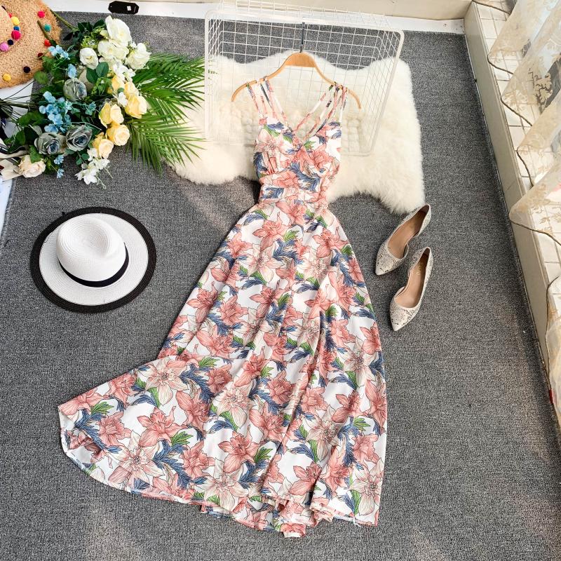 Sexy Spaghetti Straps Summer Backless Floral Dress Hot Women Dress P155