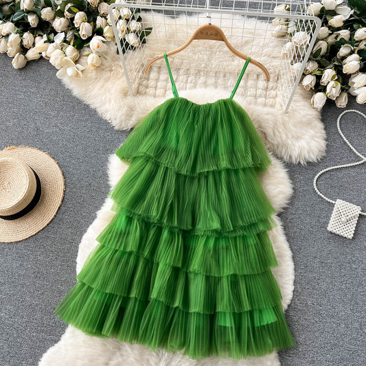 cute summer women's sweet spaghetti straps dress with ruffles P141