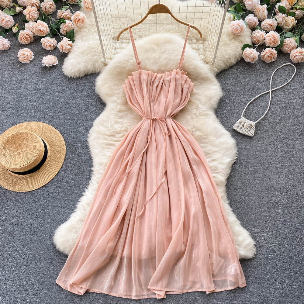 Sexy Spaghetti Straps Summer Blush Pink Dress Women Holiday Dress P168