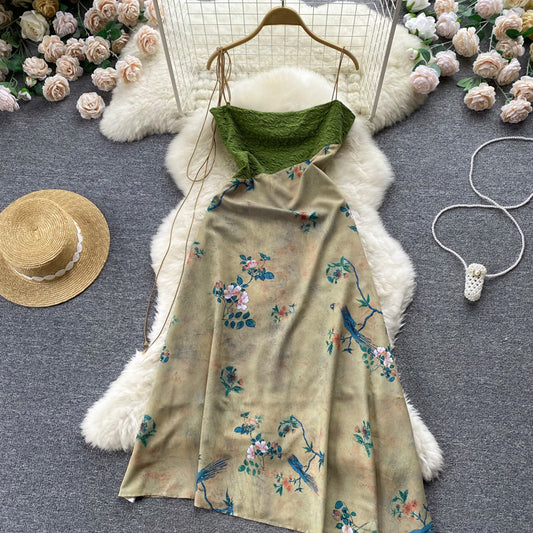 Simple Suspender Dress Floral Women Holiday Dress P183