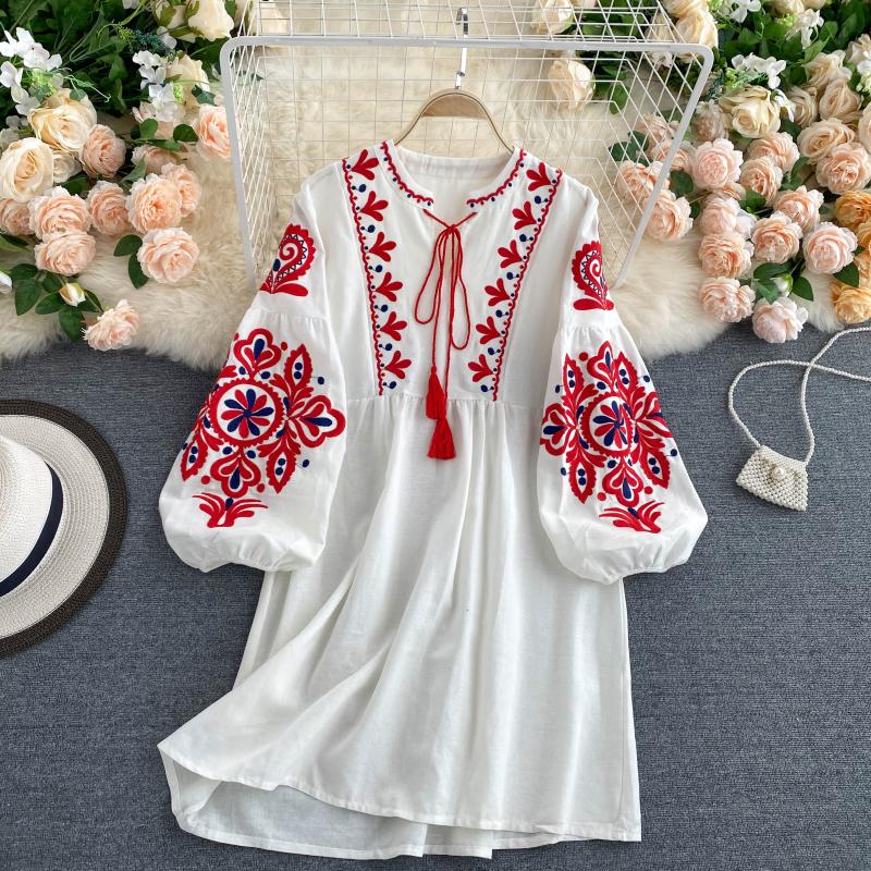 Cute A line long sleeves bohemia vacations women's dress P100